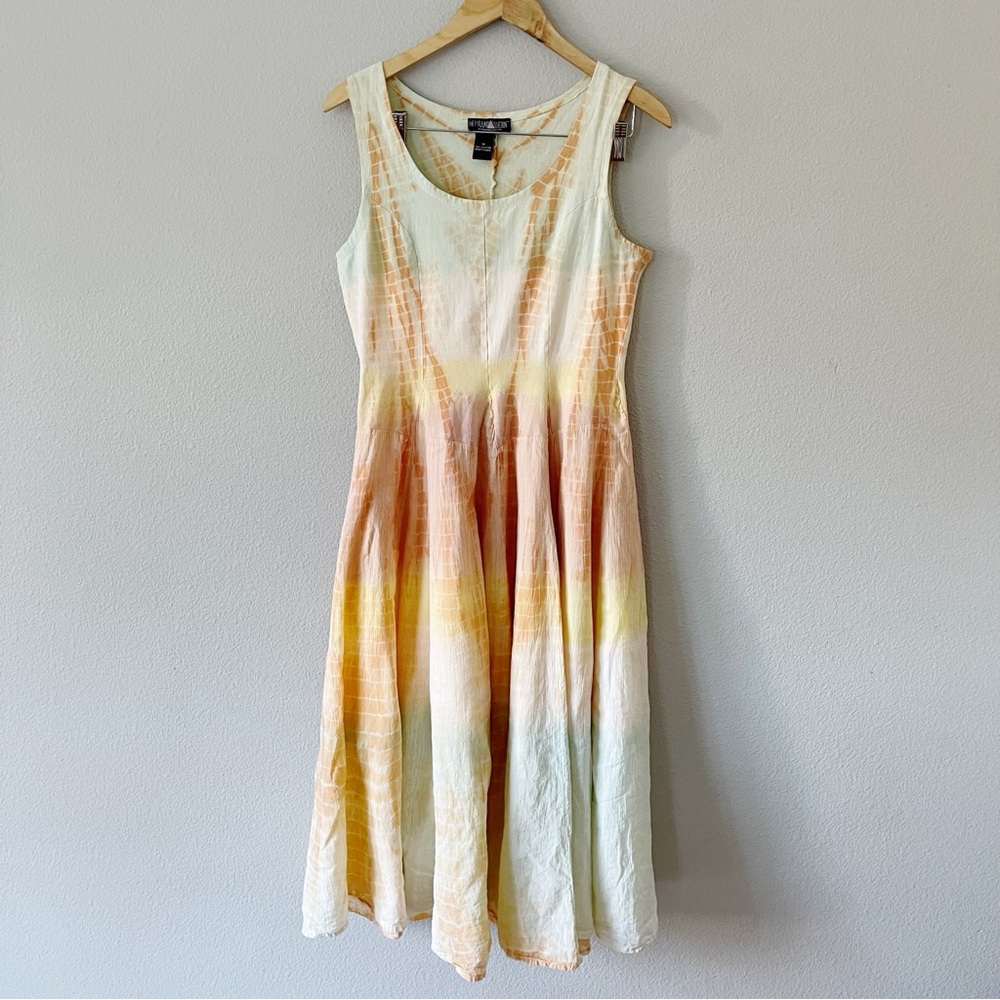 The Pyramid Collection Orange Multicolor Tye Dye Ombre Midi Dress Size M